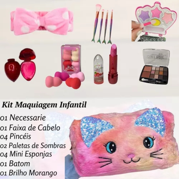 Kit Maquiagem Infantil Maleta + Batom , Sombra Pincel Brilho