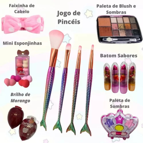 Kit Maquiagem Infantil Maleta + Batom , Sombra Pincel Brilho