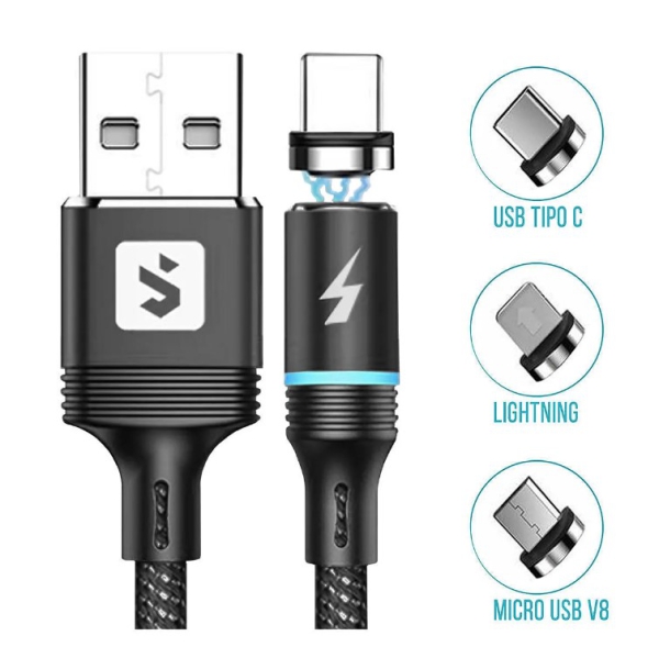 Cabo 3 em 1 MagnÃ©tico TranÃ§ado - CompatÃ­vel com USB-C, Lightning e Micro USB