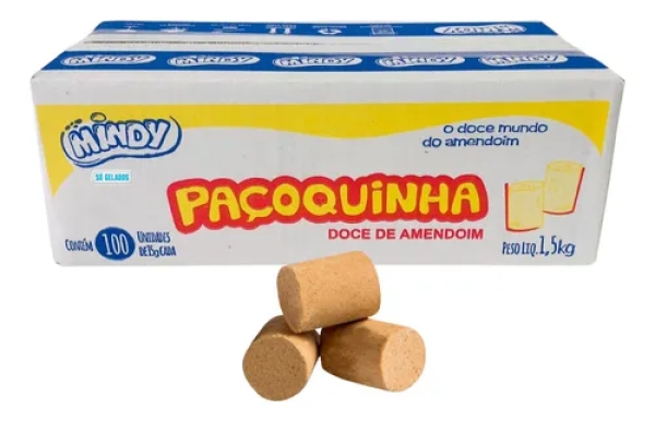 Paçoca Paçoquinha Rolha 1.5kg Mindy 100 Unidades Embaladas